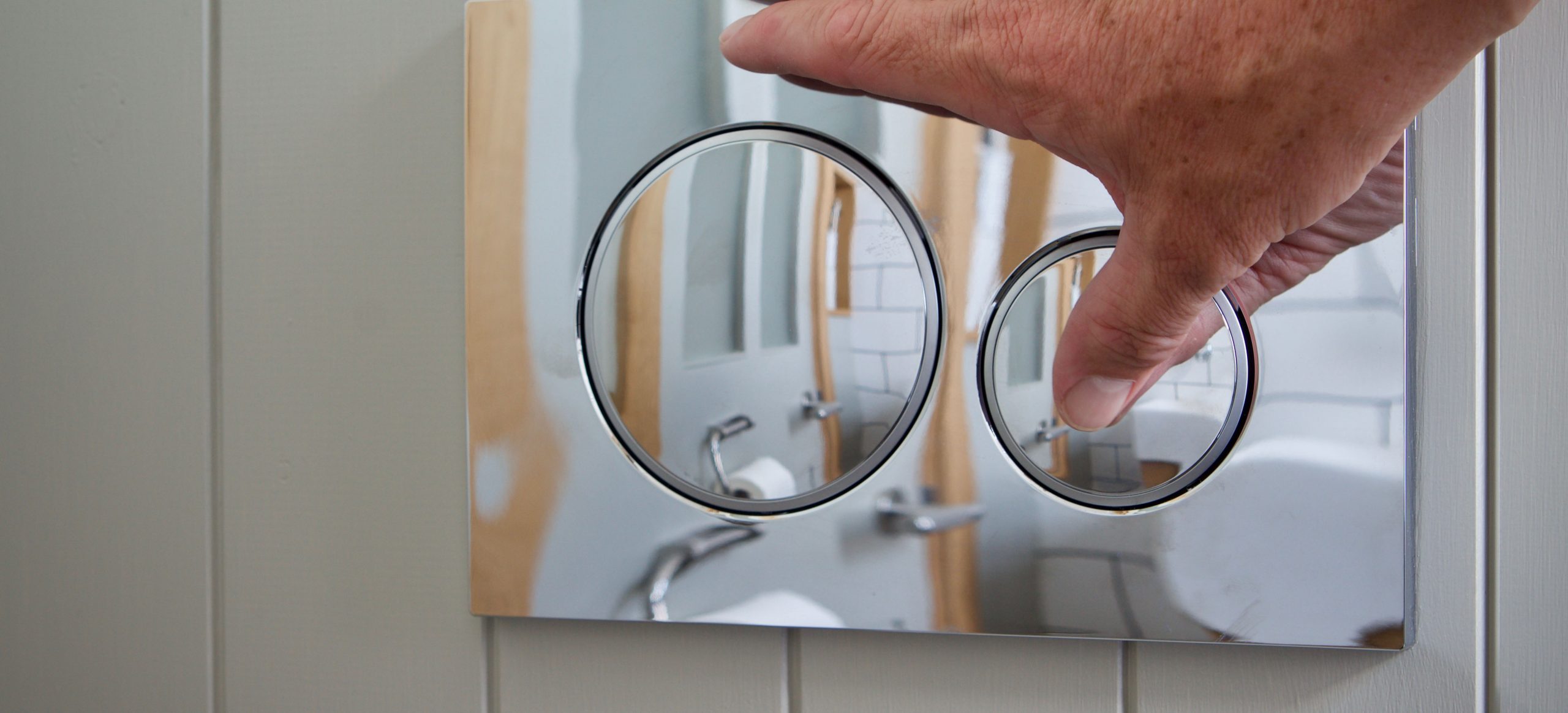 A concealed toilet cistern push button access