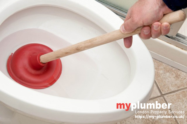 unblocking a toilet with a plunger